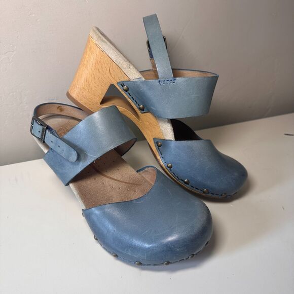 Dansko Thea Mary Jane Studded Two-Tone Ankle Strap Leather Clog Wooden Heel 37 - Picture 3 of 10